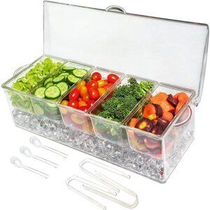 Ice Chilled 5 Compartment Condiment Server Caddy - Serving Tray Container with 5